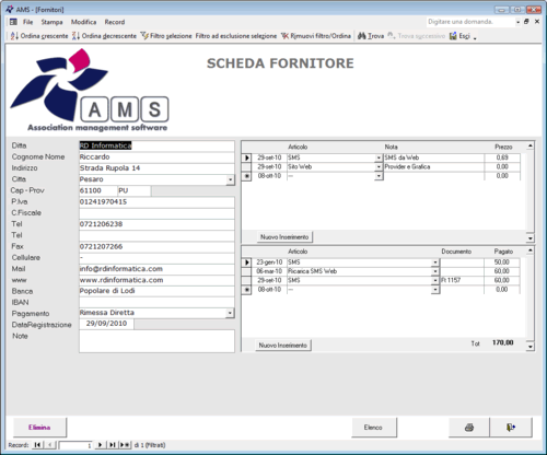 software associazione - Dettaglio Fornitore